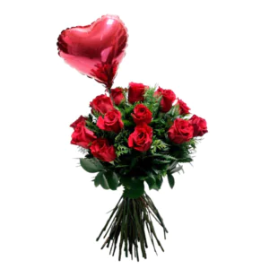 Buquê Majestoso 12 Rosas com Balão