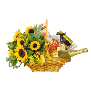 Cesta Sunflowers aperitivos e espumante importado